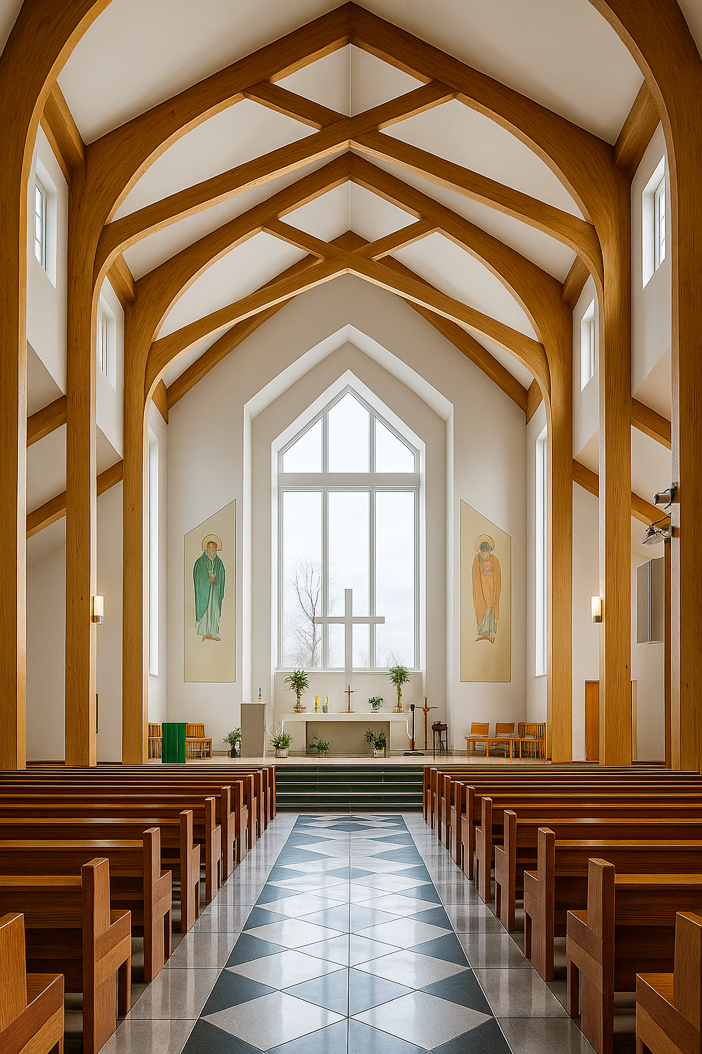 Sacred interior space with architectural elements